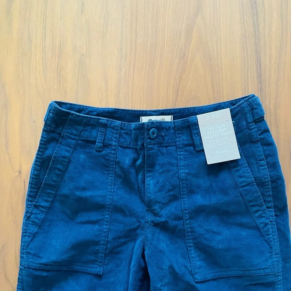 Madewell The Petite Slim Straight Trouser Pant in Garment Dye Navy Corduroy NWT